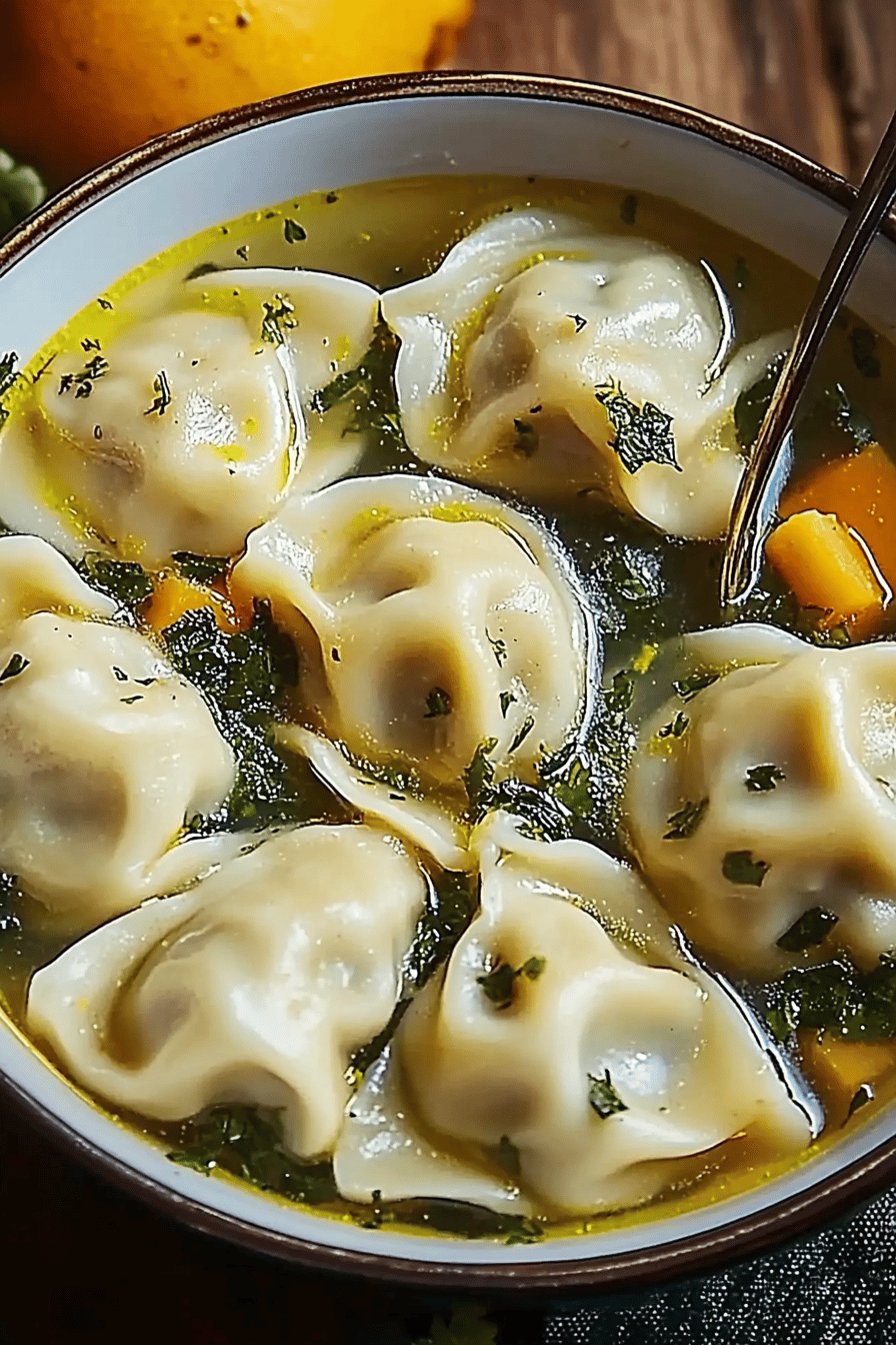 Pelmeni Teigtaschen Suppe Final Dish Presentation